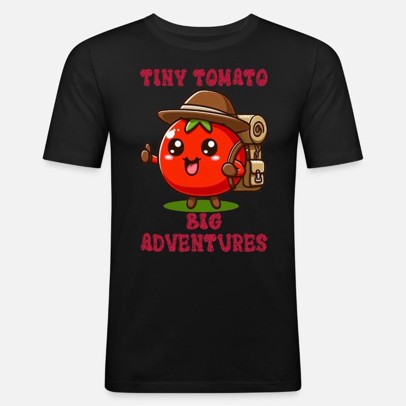 Tiny Tomato - Big Adventures - Männer Slim Fit T-Shirt - Schwarz