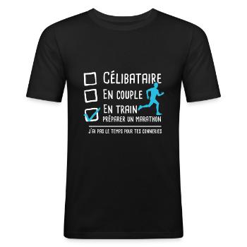 Cadeau coureur marathon humour marathonien running - T-shirt près du corps Homme - noir - Devant - Nik (191cm)