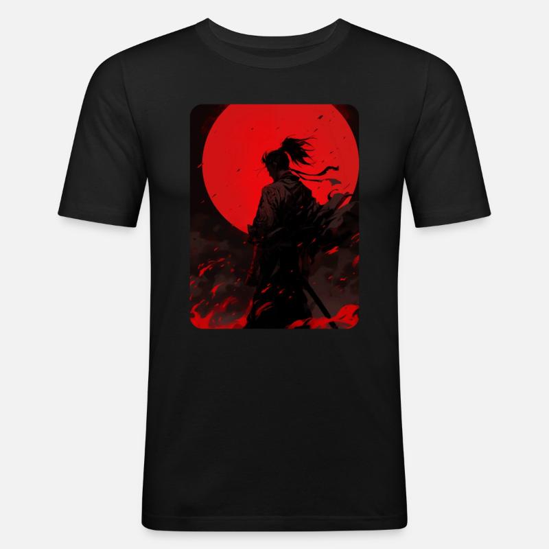 Blutmond Samurai - Männer Slim Fit T-Shirt - Schwarz