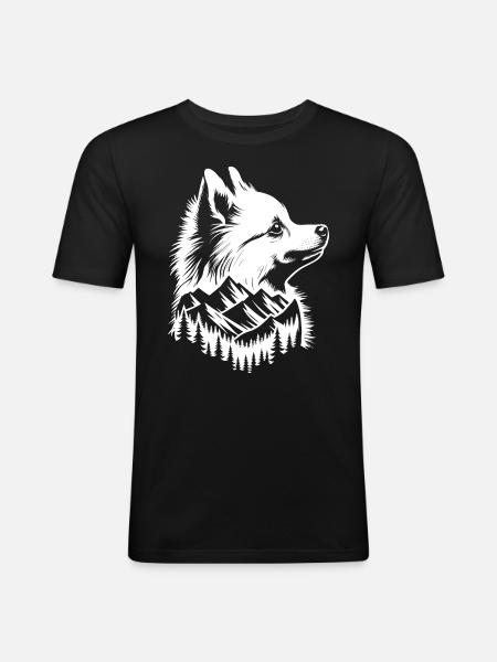 Pomeranian Dog Mountain - Men's Slim Fit T-Shirt - black