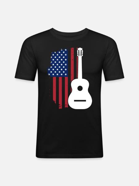 Gitarre USA Patriot - Männer Slim Fit T-Shirt - Schwarz