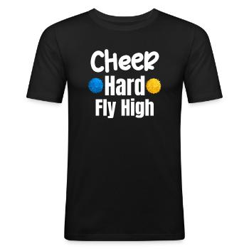 Cheer Hard Fly High Drôle Flyer Football Backspot - T-shirt près du corps Homme - noir - Devant - Nik (191cm)