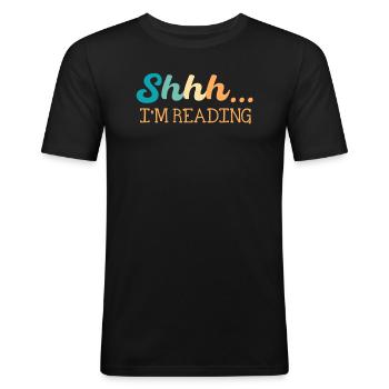 Pssst... Ich Lese Bücherliebhaber Bücherwurm - Männer Slim Fit T-Shirt - Schwarz - Vorne - Nik (191cm)