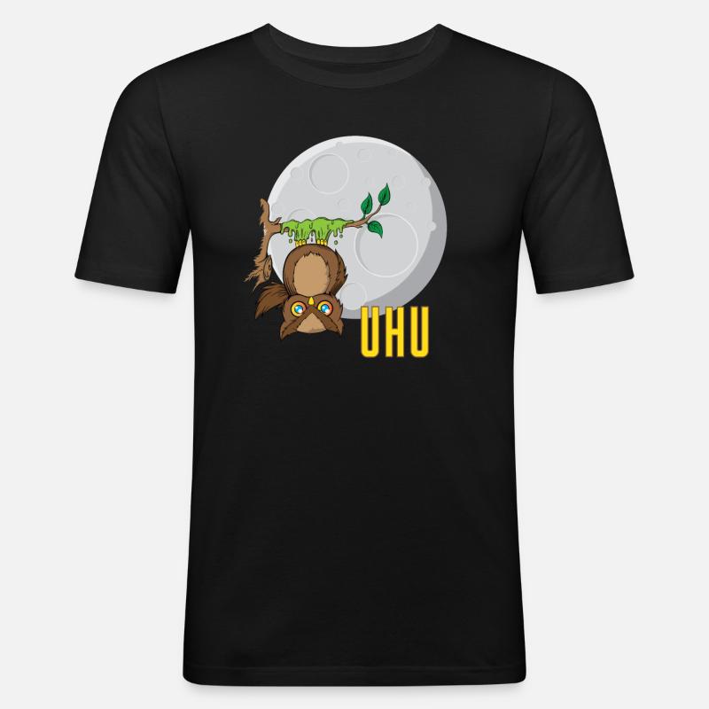 Eule vor Mond - Männer Slim Fit T-Shirt - Schwarz