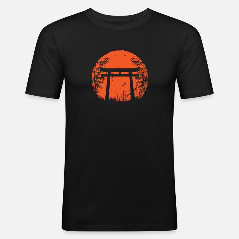 Bambus japanisches Torii - Männer Slim Fit T-Shirt - Schwarz