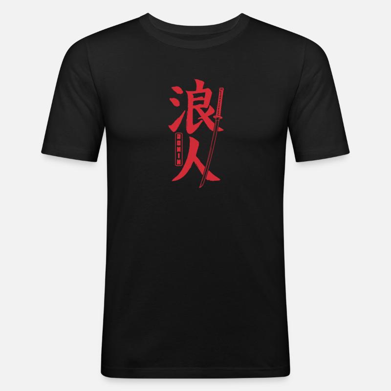 Caractères japonais Samurai épée Ronin - T-shirt près du corps Homme - noir
