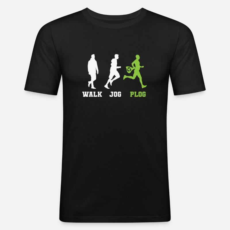 Walk Jog Plog Plogging - Männer Slim Fit T-Shirt - Schwarz