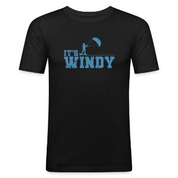 Kitelandboarding It’s Windy Outside - T-shirt près du corps Homme - noir - Devant - Nik (191cm)
