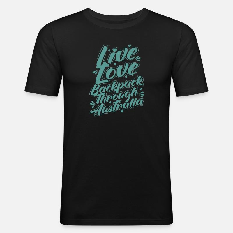 Live Love Backpack through Australia - Männer Slim Fit T-Shirt - Schwarz