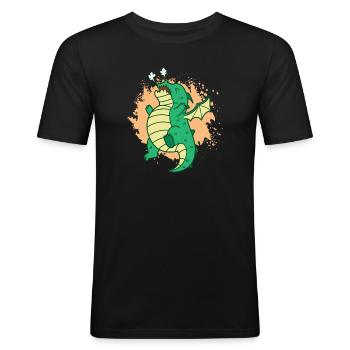 Un dragon mignon souffle des contes de fées de créatures mythiques - T-shirt près du corps Homme - noir - Devant - Nik (191cm)