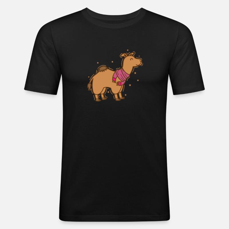 Kamel Dromedar mit Schal Dromedar - Männer Slim Fit T-Shirt - Schwarz