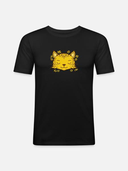 Léopard mignon tête gros chat - T-shirt près du corps Homme - noir