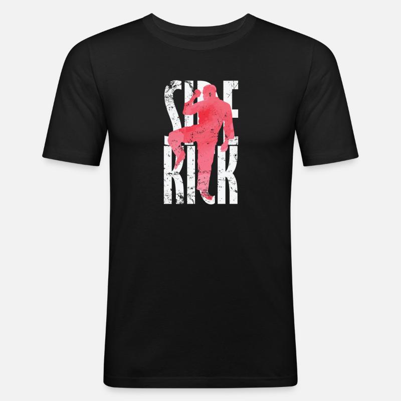 Side Kick Kickboxen Taekwondo - Männer Slim Fit T-Shirt - Schwarz