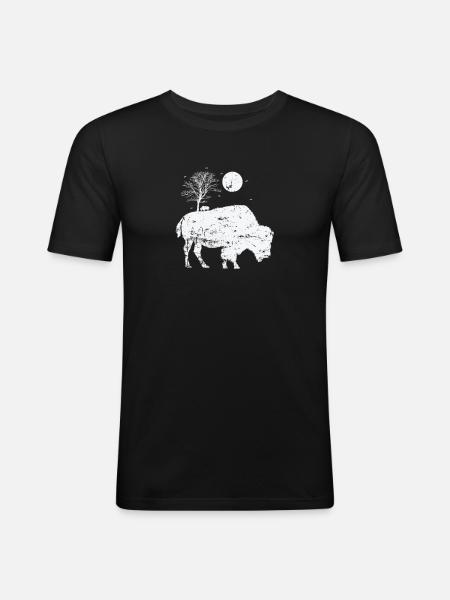 Bison and moonlight animal - Men's Slim Fit T-Shirt - black