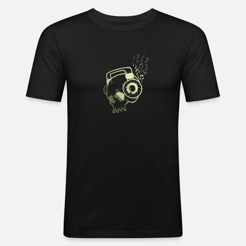 Kopf mit Kopfhörer Musik - Männer Slim Fit T-Shirt - Schwarz