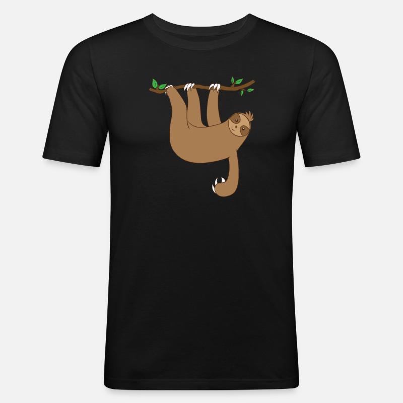 Faultier hängt am Baum - Männer Slim Fit T-Shirt - Schwarz