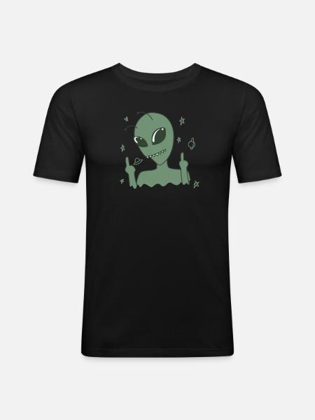 Aliens shows middle finger - Men's Slim Fit T-Shirt - black