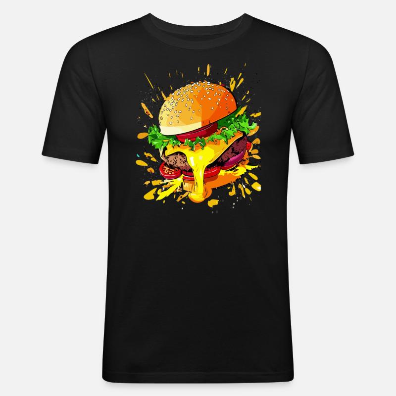 Extra Käse Burger Cheeseburger - Männer Slim Fit T-Shirt - Schwarz