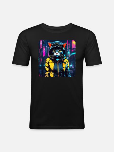 Chat Cyberpunk mignon - T-shirt près du corps Homme - noir