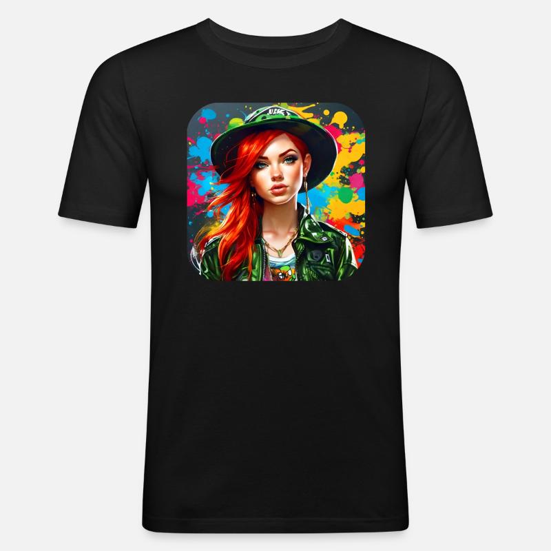 Cooles irisches rothaariges Mädchen - Männer Slim Fit T-Shirt - Schwarz