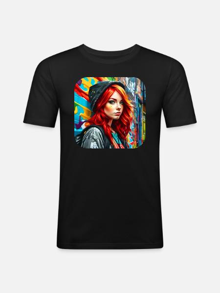 Cooles irisches rothaariges Mädchen - Männer Slim Fit T-Shirt - Schwarz
