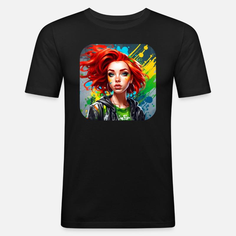 Cooles irisches rothaariges Mädchen - Männer Slim Fit T-Shirt - Schwarz