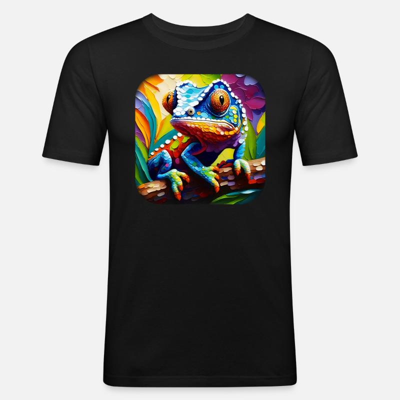 Bunte Echse - Männer Slim Fit T-Shirt - Schwarz