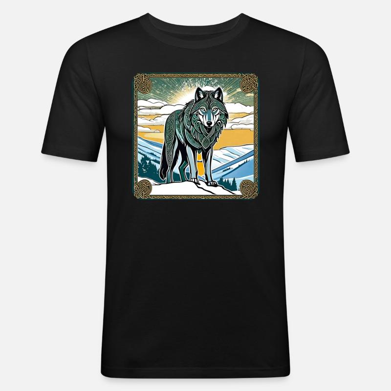 Cooler Wolf im keltischen Style - Männer Slim Fit T-Shirt - Schwarz