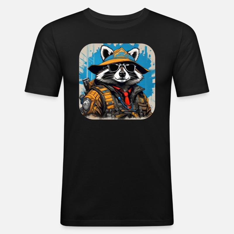 Cooler Cyberspace Waschbär - Männer Slim Fit T-Shirt - Schwarz