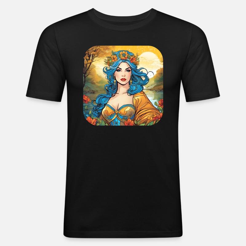 Hübsche Hexe mit Blumenkranz - Männer Slim Fit T-Shirt - Schwarz