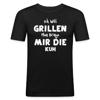 Ich Will Grillen Man Bringe Mir... - Männer Slim Fit T-Shirt - Schwarz - Vorne - Nik (191cm)