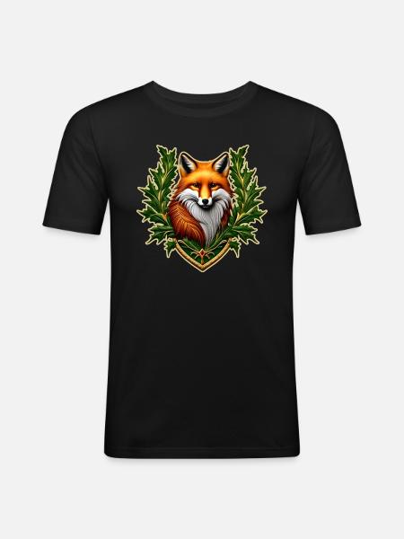 Wappen mit Fuchs - Männer Slim Fit T-Shirt - Schwarz
