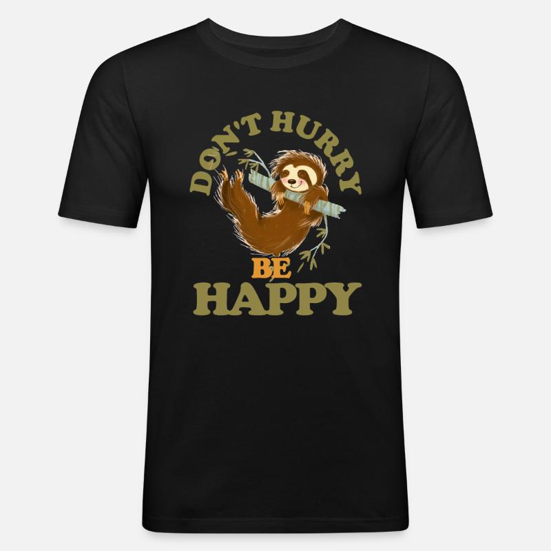Faultier Glücklich Geschenk - Männer Slim Fit T-Shirt - Schwarz