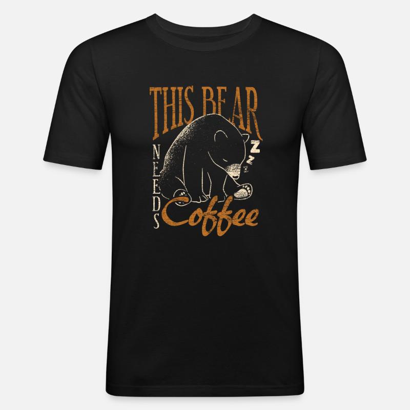 Bär Kaffee - Männer Slim Fit T-Shirt - Schwarz