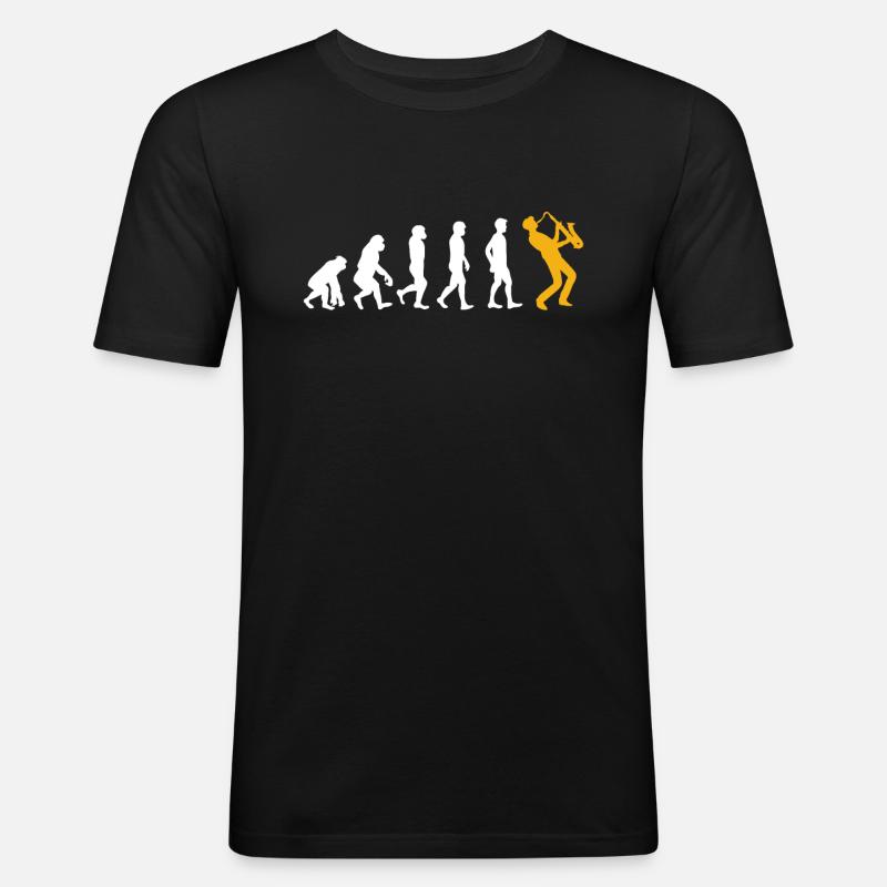 Evolution Saxophon - Männer Slim Fit T-Shirt - Schwarz