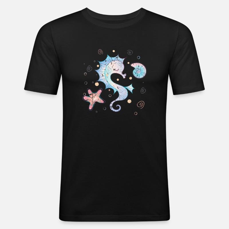 Seepferdchen - Männer Slim Fit T-Shirt - Schwarz