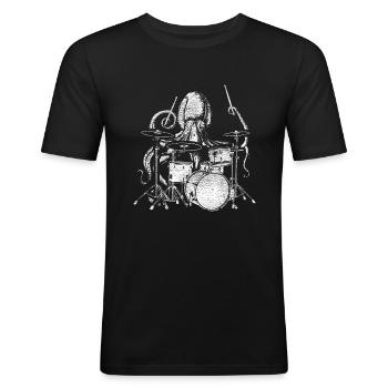 Krake Schlagzeug - Männer Slim Fit T-Shirt - Schwarz - Vorne - Nik (191cm)