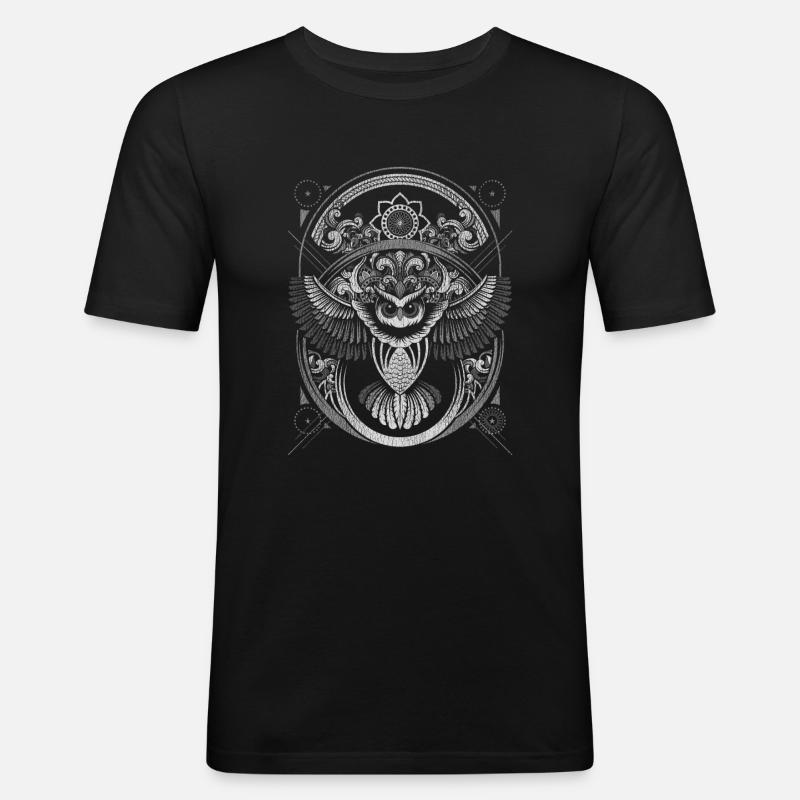 Eule - Männer Slim Fit T-Shirt - Schwarz