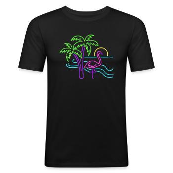 Animaux flamants roses - T-shirt près du corps Homme - noir - Devant - Nik (191cm)