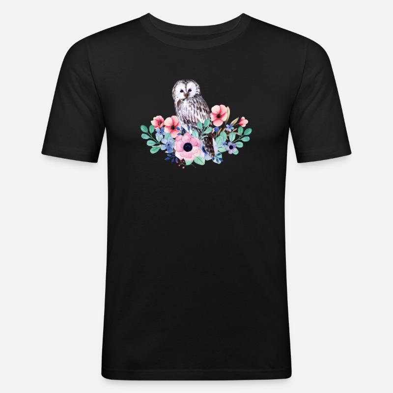 Vogel Eule - Männer Slim Fit T-Shirt - Schwarz