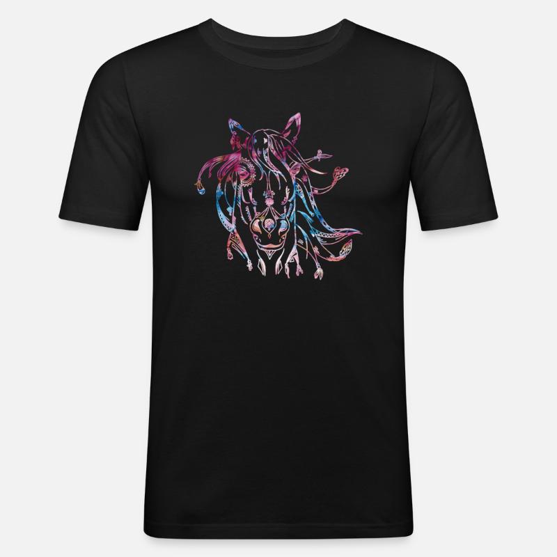 Pferd Reiter Tier - Männer Slim Fit T-Shirt - Schwarz