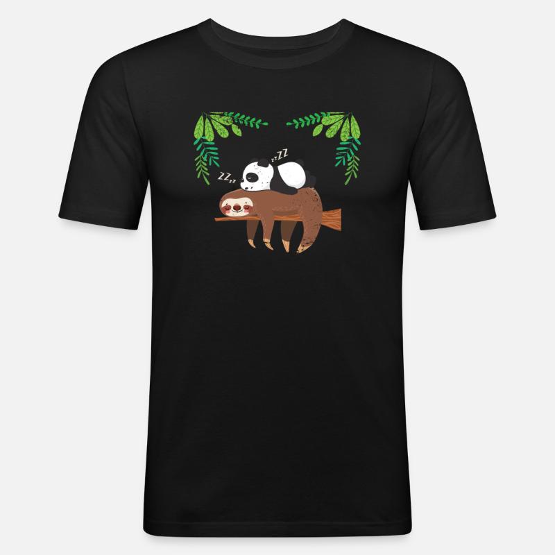 Faultier Panda - Männer Slim Fit T-Shirt - Schwarz