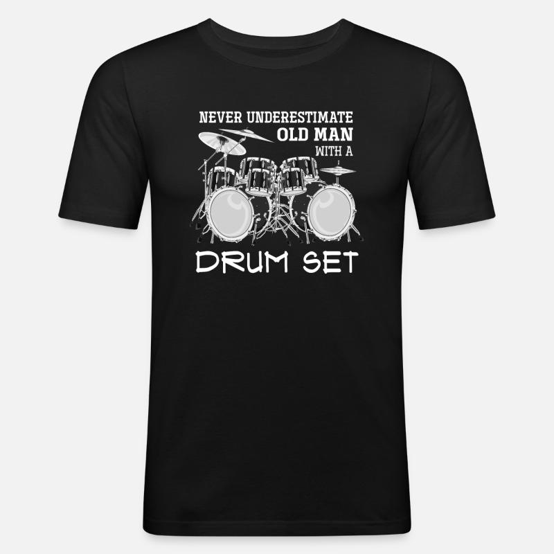 Schlagzeug - Männer Slim Fit T-Shirt - Schwarz