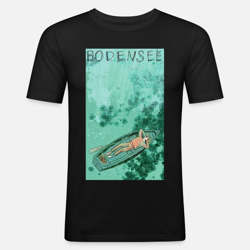 Bodensee Boottraum Illustration - Männer Slim Fit T-Shirt - Schwarz