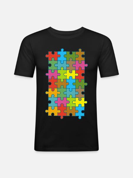 Mehrfarbiges Puzzle - Männer Slim Fit T-Shirt - Schwarz