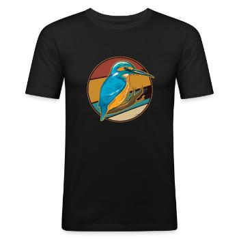 Kingfisher Rackenvogel feathers cobalt blue graphic - Men's Slim Fit T-Shirt - black - Front - Nik (191cm)