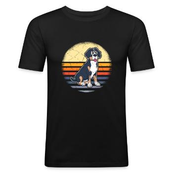 Schweizer Sennenhund Bauernhund Alm Grafik - Männer Slim Fit T-Shirt - Schwarz - Vorne - Nik (191cm)