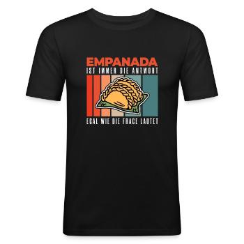 Empanadas Teigtasche Spanien - Die Antwort - Männer Slim Fit T-Shirt - Schwarz - Vorne - Nik (191cm)