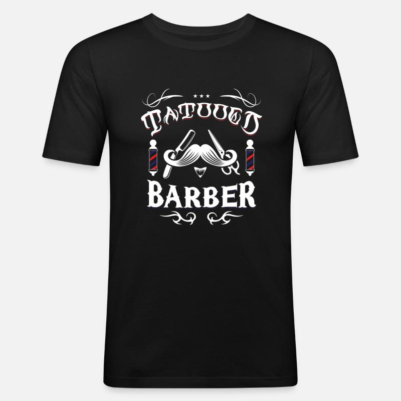 Tätowierter Barbier - Männer Slim Fit T-Shirt - Schwarz