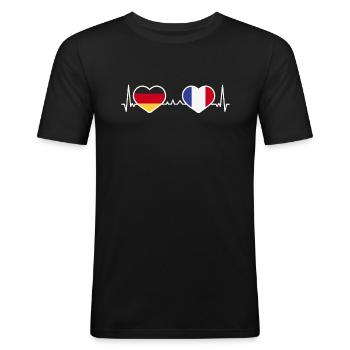 Deutschland Frankreich Herz Liebe Herzlinie - Männer Slim Fit T-Shirt - Schwarz - Vorne - Nik (191cm)